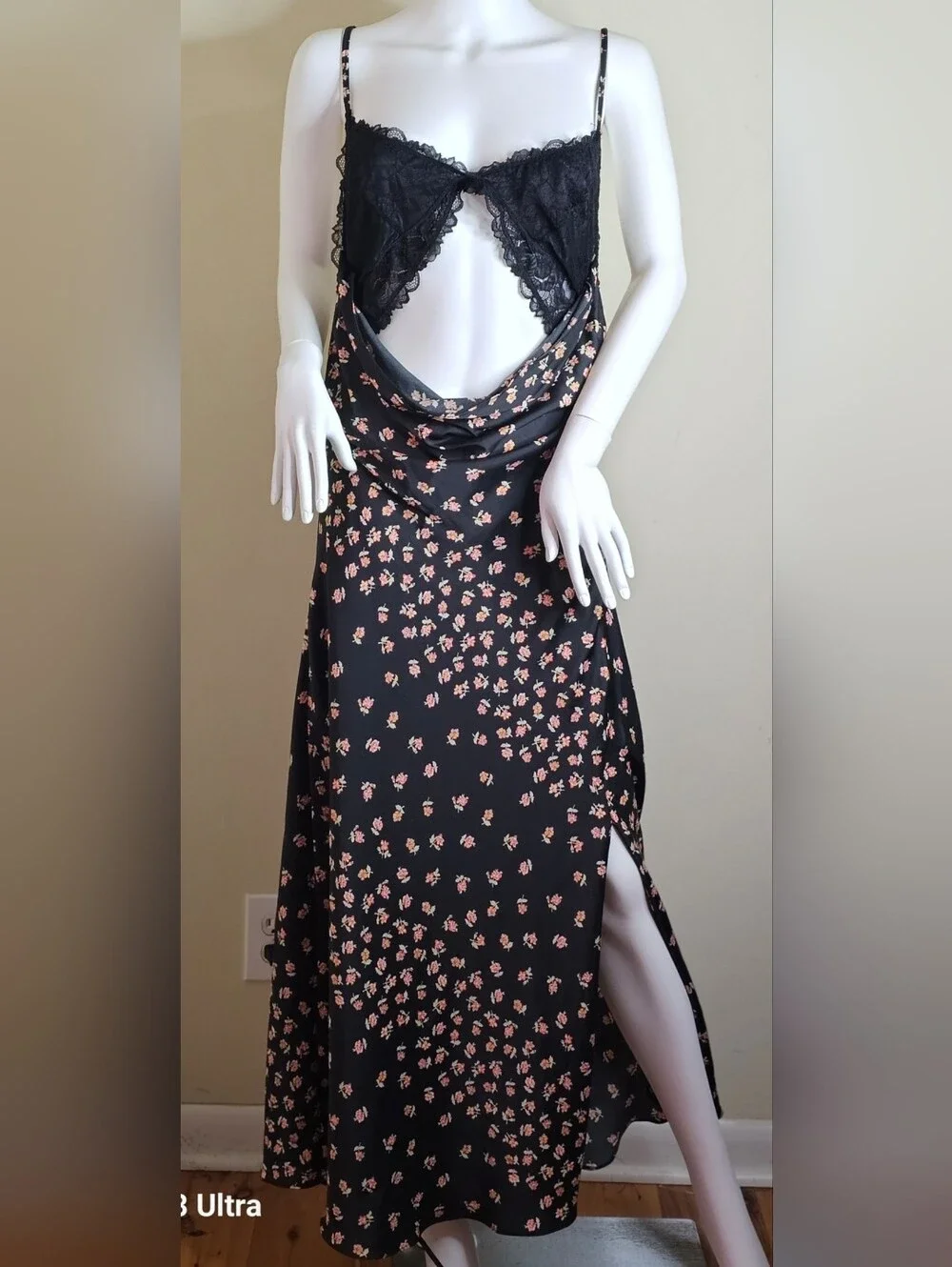 Free People Intimately Gossamer Glow Black Floral Slip Midi Dress - Picture 2 of 11